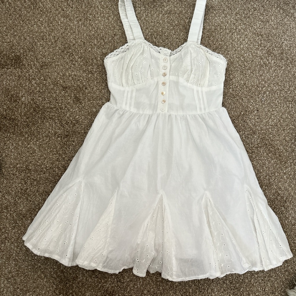 Girls White Eyelet Sundress with Button Front